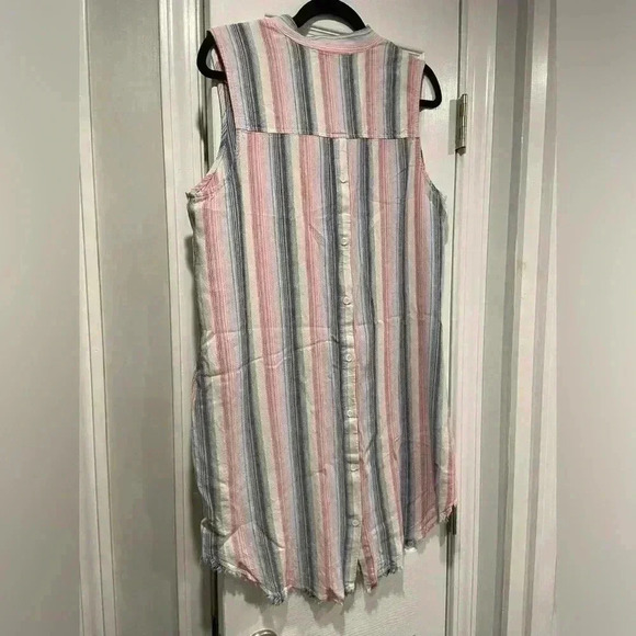 Anthropologie Cloth & Stone Ripped Hem Sleeveless Striped Shirt Dress Size M - Picture 11 of 11